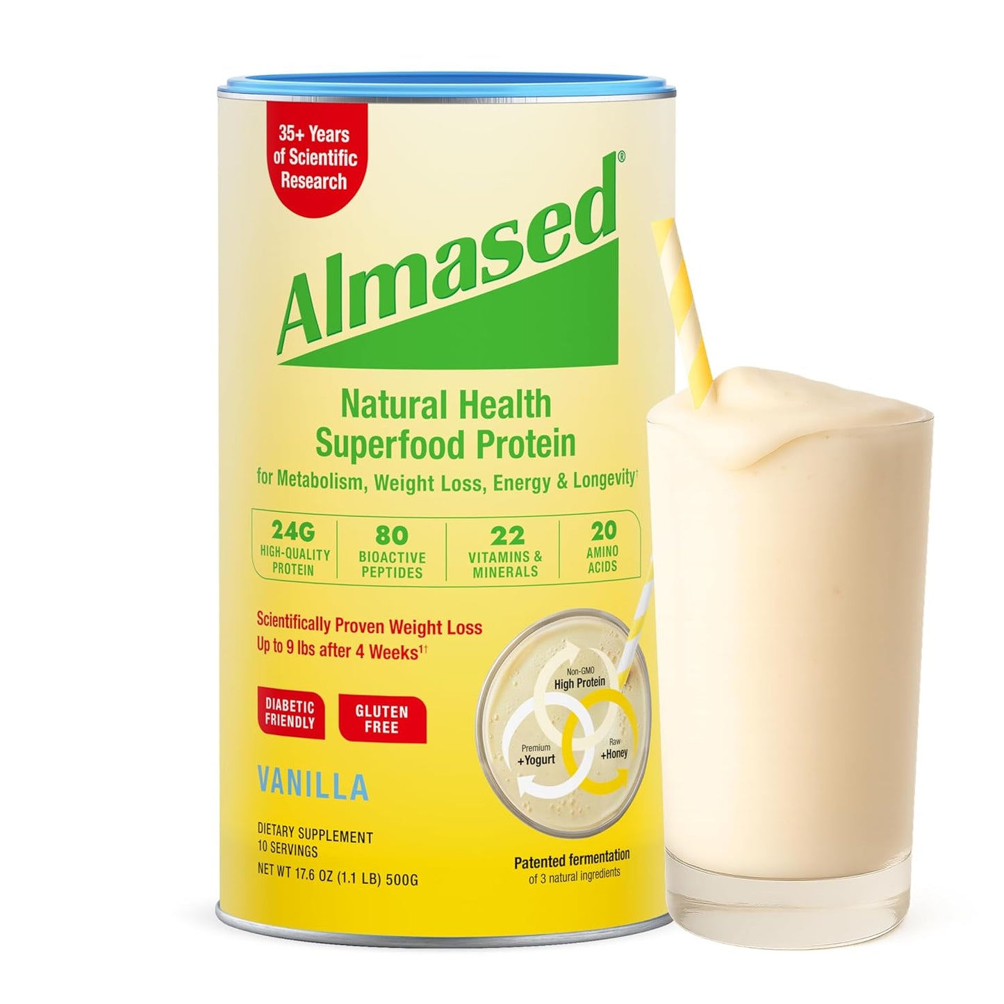 Almased Meal Replacement Shake - Low-Glycemic High Plant Base Protein Powder- Nutritional Weight Health Support Supplement - Original Flavor - 17.6 oz