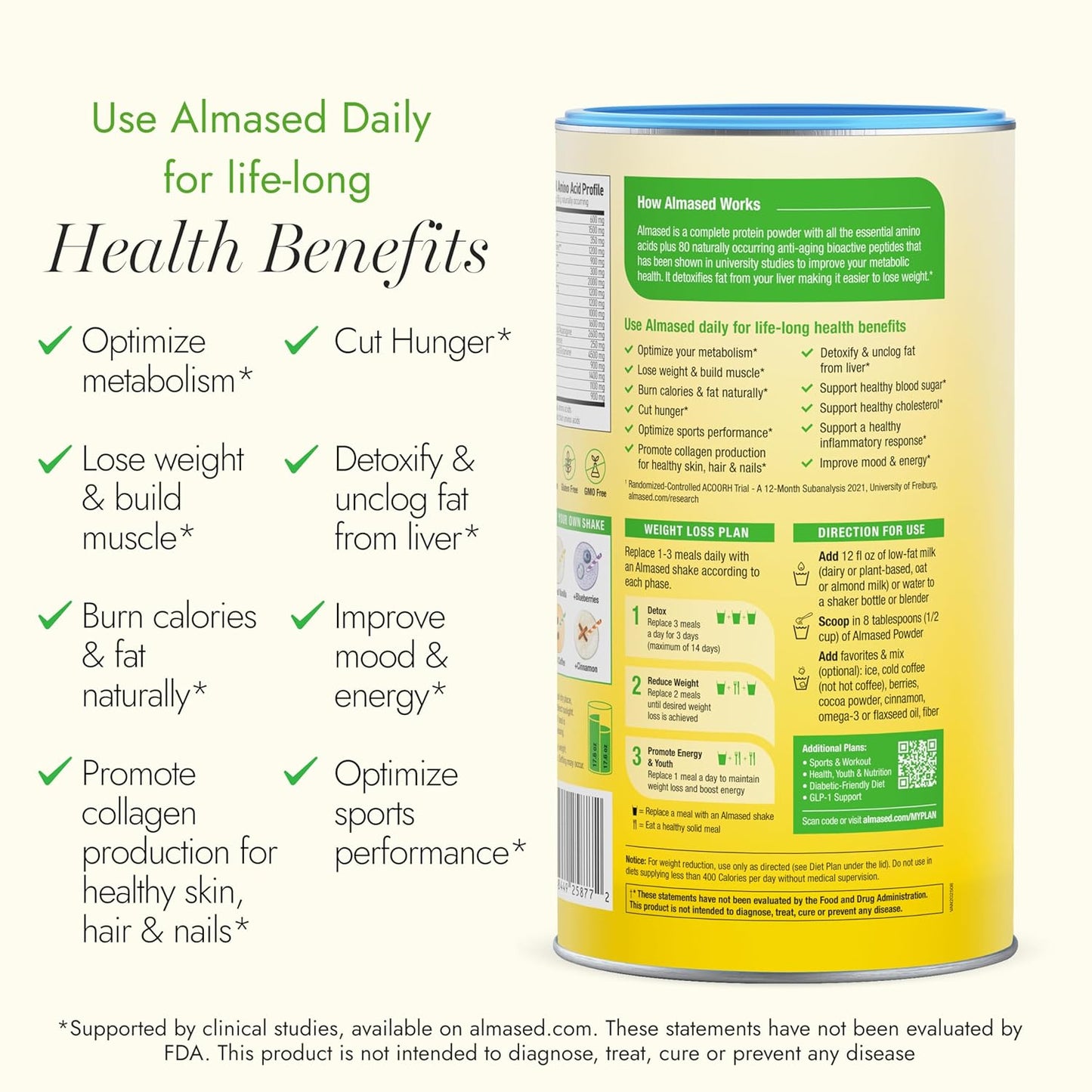 Almased Meal Replacement Shake - Low-Glycemic High Plant Base Protein Powder- Nutritional Weight Health Support Supplement - Original Flavor - 17.6 oz