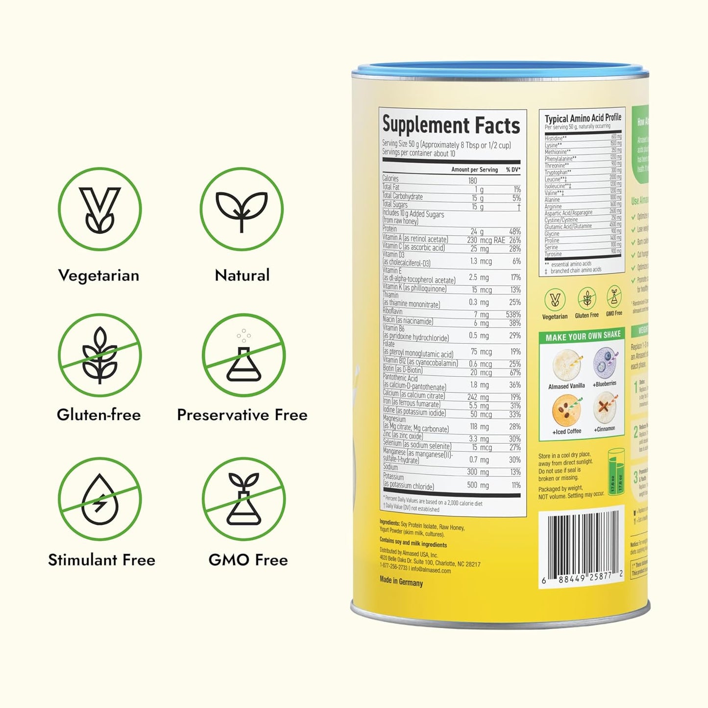 Almased Meal Replacement Shake - Low-Glycemic High Plant Base Protein Powder- Nutritional Weight Health Support Supplement - Original Flavor - 17.6 oz